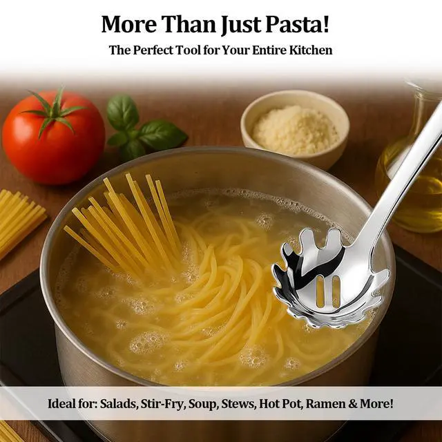 Alt view image 6 of 6 - Stainless Steel Pasta Spoon with Teeth Pasta Server & Spaghetti Spoon with Drain Holes for Noodles, Pasta, Cooking & Serving (Silver)