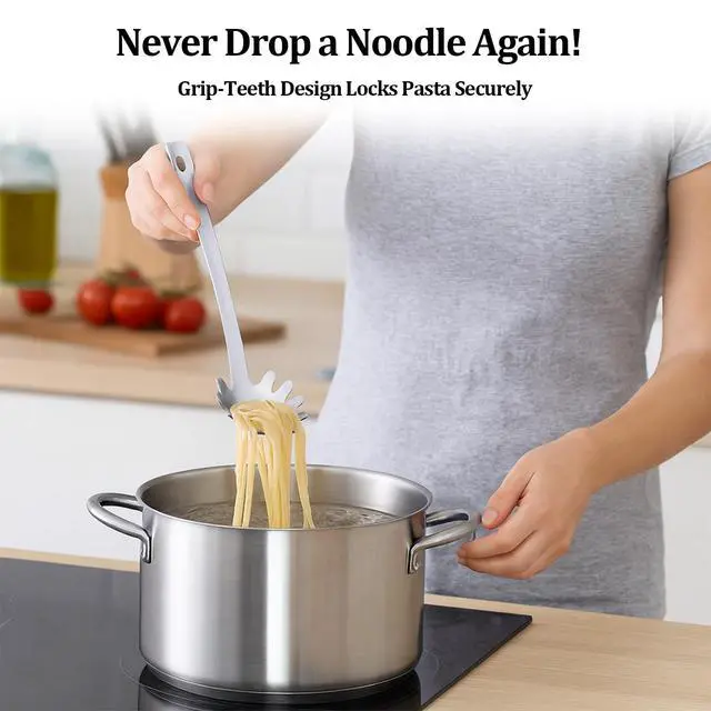 Alt view image 5 of 6 - Stainless Steel Pasta Spoon with Teeth Pasta Server & Spaghetti Spoon with Drain Holes for Noodles, Pasta, Cooking & Serving (Silver)
