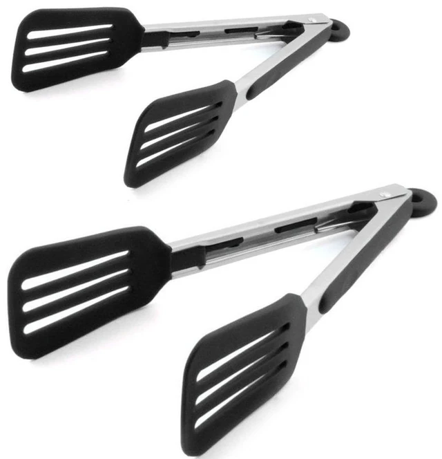 Main image of Cooking Tongs 9" and 12" Stainless Steel Kitchen Silicone Serving Tongs