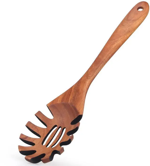 Main image of Wooden Spaghetti Spoon Server Pasta Fork Tongs Pasta Spoon Ladle with Teeth