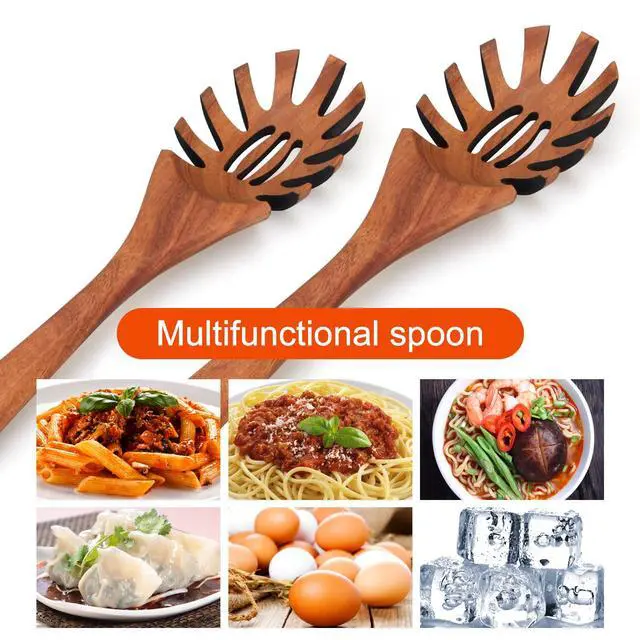 Alt view image 2 of 7 - Wooden Spaghetti Spoon Server Pasta Fork Tongs Pasta Spoon Ladle with Teeth