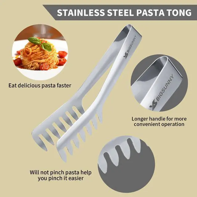 Alt view image 4 of 5 - Kitchen Pasta Tongs, 8" Stainless Steel Spaghetti Tongs