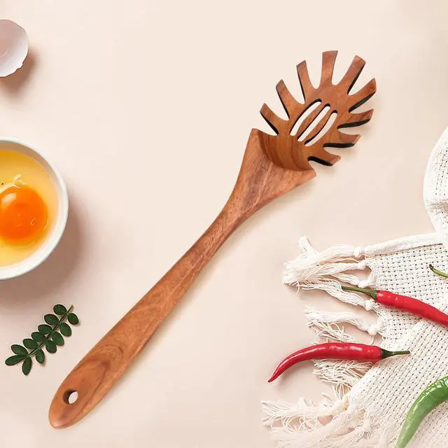 Alt view image 5 of 7 - Wooden Spaghetti Spoon Server Pasta Fork Tongs Pasta Spoon Ladle with Teeth