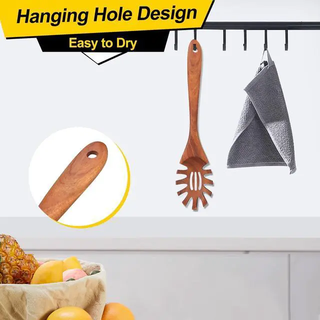 Alt view image 4 of 7 - Wooden Spaghetti Spoon Server Pasta Fork Tongs Pasta Spoon Ladle with Teeth