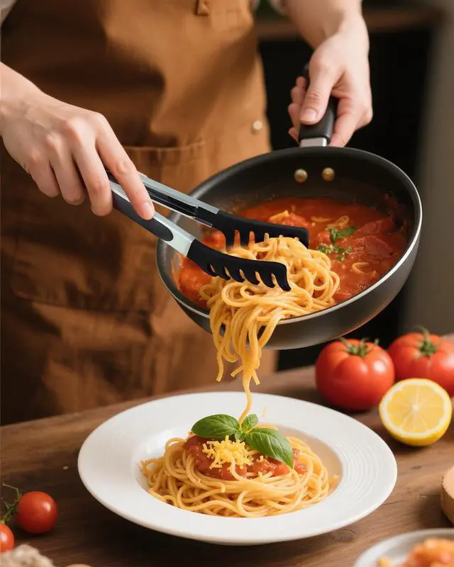 Alt view image 7 of 7 - Spaghetti Spoon and Pasta Tong with Non-Slip Silicone Teeth, Food Clip for Spaghetti Noodle, Heat Resistant Kitchen Utensils with Storage Holes, Dishwasher Safe