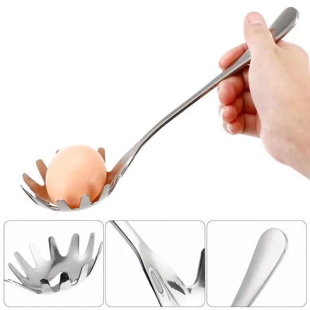 Alt view image 3 of 7 - Spaghetti Spoon Stainless Steel Silver Pasta Spoon with Teeth Versatile Kitchen Tool for Noodle Egg Ramen Soup and Dumplings Cooking Pasta Server Utensil for Home Use 9.4 Inch
