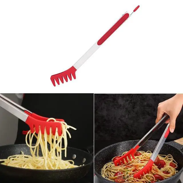 Alt view image 7 of 7 - Large 13" Red Stainless Steel Pasta Tong with Silicone Tips, Spaghetti Tongs Pasta Server Utensil for Noodles Cooking Baking Food BBQ Kitchen Tools