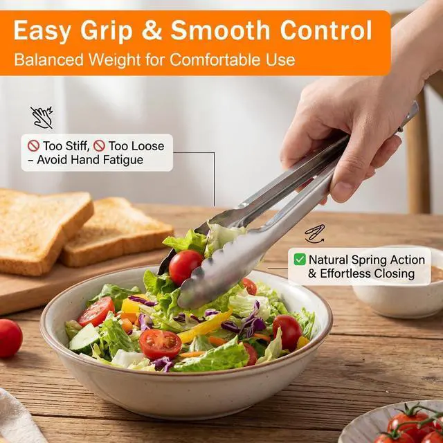 Alt view image 4 of 7 - Kitchen Tongs for Cooking for Buffet Party Catering, 3pcs Stainless Steel Salad Tongs for Food Bread Cake Bake Dessert, Heat Resistant Comfort Grip Buffet Serving Tong for Kitchen
