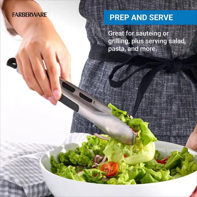 Alt view image 4 of 5 - Pro 9 Inch Stainless Steel Locking Kitchen Tongs - Ergonomic Grip, Scalloped Tips for Cooking, Grilling, Serving and Meal Prep
