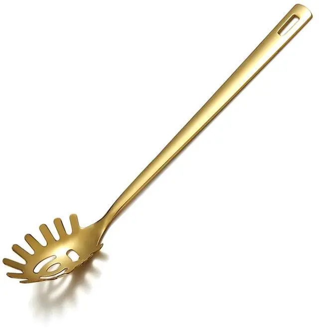 Main image of Gold Spaghetti Spoon, Berglander Pasta Server With Titanium Gold Plating, Stainless Steel Spaghetti Server For Cooking, Pasta Fork, Noddle Fork, Dishwasher Safe, Easy to Clean