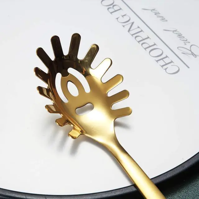 Alt view image 5 of 7 - Gold Spaghetti Spoon, Berglander Pasta Server With Titanium Gold Plating, Stainless Steel Spaghetti Server For Cooking, Pasta Fork, Noddle Fork, Dishwasher Safe, Easy to Clean