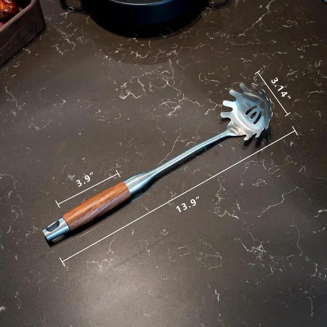 Alt view image 7 of 7 - Spaghetti Spoon Stainless Steel, Metal Pasta Spoon with Teeth, Wooden Handle Pasta Fork Noodle Scoop for Cooking - 14 Spaghetti Claw Server Utensil