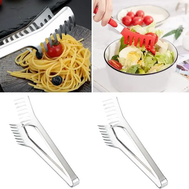 Alt view image 3 of 3 - 2 Pack Stainless Steel Pasta Tong, Large 9.4" Stainless Steel Spaghetti Serving Tongs, Comfortable Grip Design Pasta Server Utensil for Noodles Bread Kitchen Cooking Baking Tools