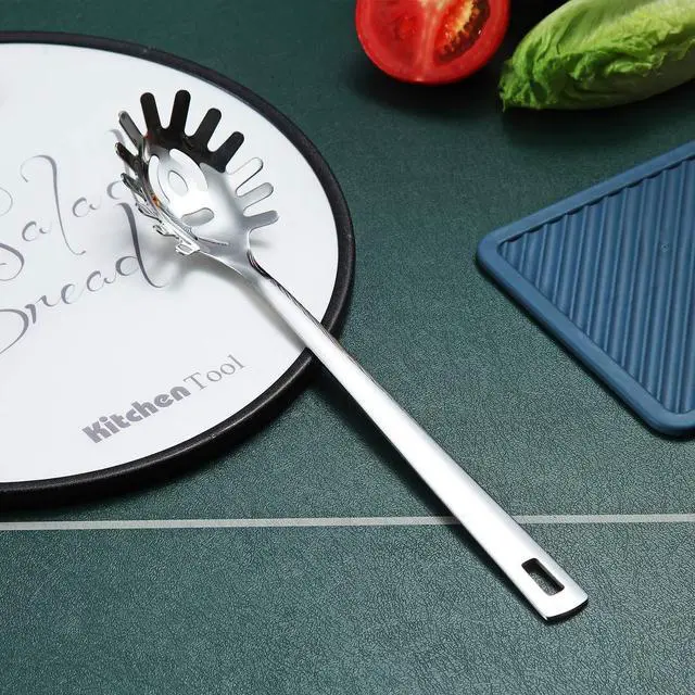 Alt view image 3 of 7 - Spaghetti Spoon, Berglander Pasta Server, Stainless Steel Pasta Spoon, Pasta Fork, Noddle Fork, Heat Resistant, Dishwasher Safe, Easy to Clean