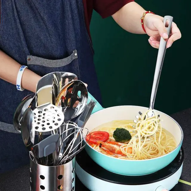 Alt view image 6 of 7 - Spaghetti Spoon, Berglander Pasta Server, Stainless Steel Pasta Spoon, Pasta Fork, Noddle Fork, Heat Resistant, Dishwasher Safe, Easy to Clean