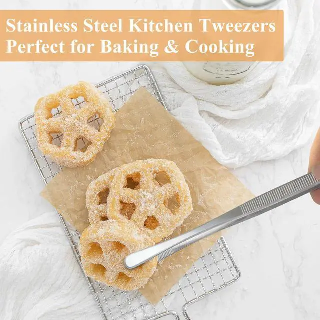 Alt view image 3 of 7 - 8-Inch Kitchen Tweezers Pasta Tongs, Stainless Steel Cooking Tweezer Tongs Culinary Food Tweezers for Plating & Baking