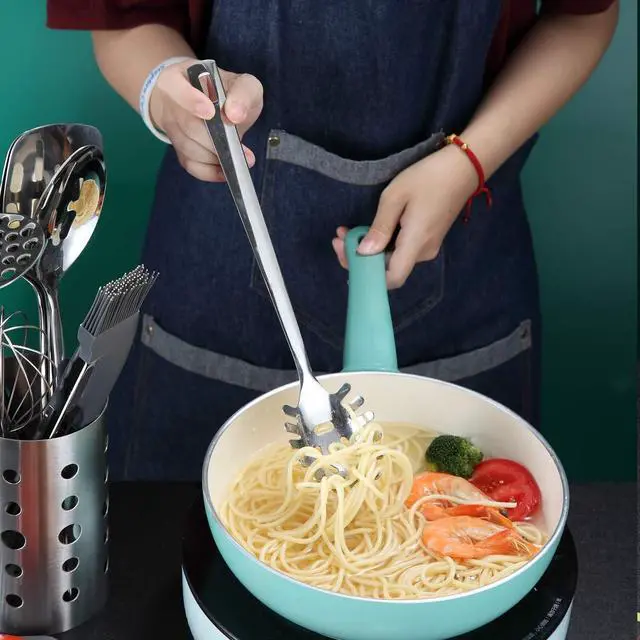 Alt view image 7 of 7 - Spaghetti Spoon, Berglander Pasta Server, Stainless Steel Pasta Spoon, Pasta Fork, Noddle Fork, Heat Resistant, Dishwasher Safe, Easy to Clean