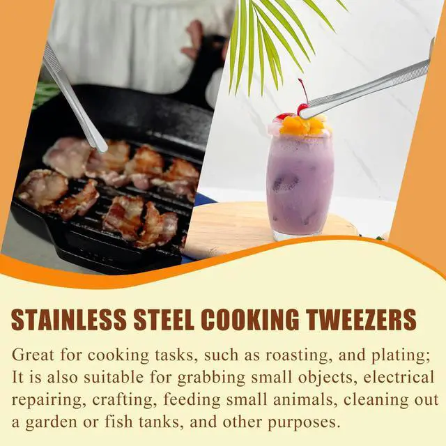 Alt view image 6 of 7 - 8-Inch Kitchen Tweezers Pasta Tongs, Stainless Steel Cooking Tweezer Tongs Culinary Food Tweezers for Plating & Baking