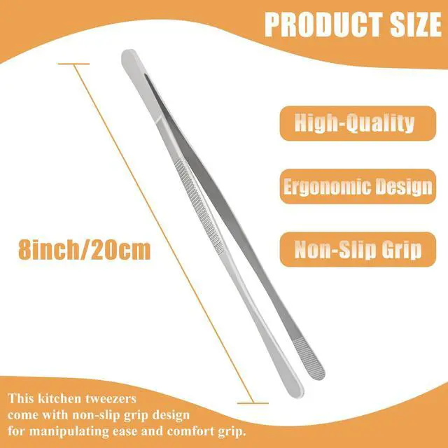 Alt view image 2 of 7 - 8-Inch Kitchen Tweezers Pasta Tongs, Stainless Steel Cooking Tweezer Tongs Culinary Food Tweezers for Plating & Baking