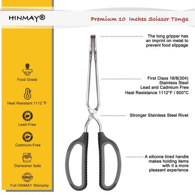 Alt view image 2 of 5 - Scissor Tongs 10-Inch Stainless Steel Scissor Style Tongs