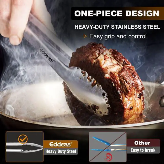 Alt view image 2 of 7 - Kitchen Tongs - 9" and 12" Tongs for cooking, Heat Resistant 600 Degrees Stainless Steel Metal Tong and Non-Slip Handle - Perfect for Cooking, Salad and BBQ, Set of 2