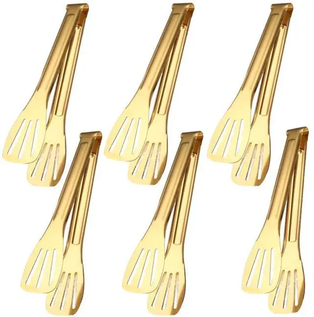 Main image of 6 Pack Serving Tongs Kitchen Tong, 7 Inch Gold Buffet Tongs, Stainless Steel Food Tong Small Tong, Serving Tong for Buffet, Party, Salad, Appetizers