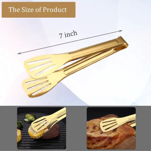 Alt view image 2 of 7 - 6 Pack Serving Tongs Kitchen Tong, 7 Inch Gold Buffet Tongs, Stainless Steel Food Tong Small Tong, Serving Tong for Buffet, Party, Salad, Appetizers