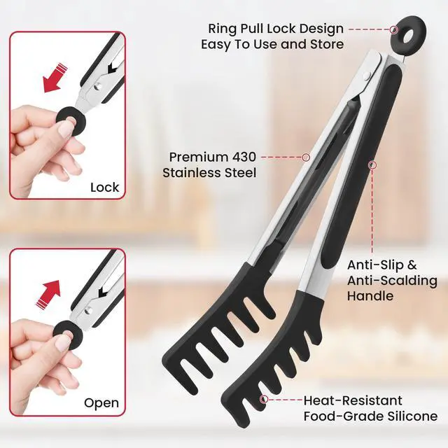 Alt view image 4 of 7 - Pasta Tong Spaghetti Tongs, 9-Inch Heat Resistant Silicone Pasta Tongs