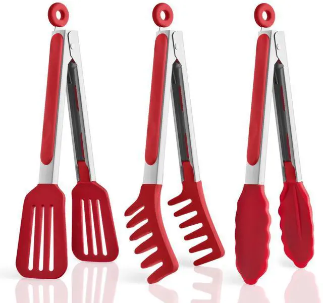 Main image of 3-Pack Kitchen Tongs for Cooking with Silicone Tip,9 Inch,Red
