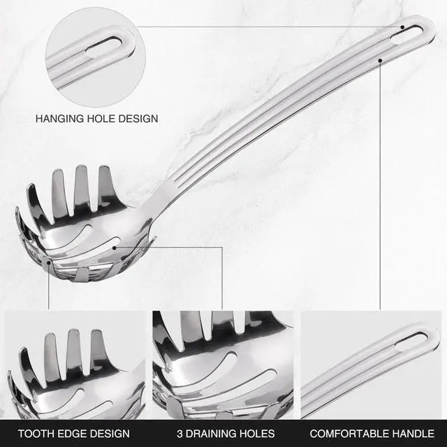 Alt view image 4 of 7 - New Upgraded 12 inch Stainless Steel Spaghetti Server Spoon with Teeth - Pasta Fork Pasta Server Noodle Spoon Heavy Duty Cooking Utensils Classic Dishwasher Safe 1Pc