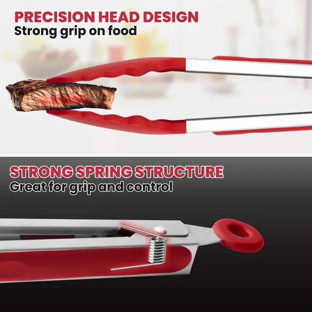 Alt view image 3 of 7 - 3-Pack Kitchen Tongs for Cooking with Silicone Tip,9 Inch,Red
