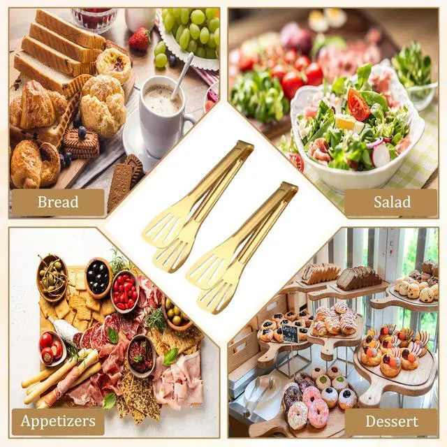 Alt view image 7 of 7 - 6 Pack Serving Tongs Kitchen Tong, 7 Inch Gold Buffet Tongs, Stainless Steel Food Tong Small Tong, Serving Tong for Buffet, Party, Salad, Appetizers