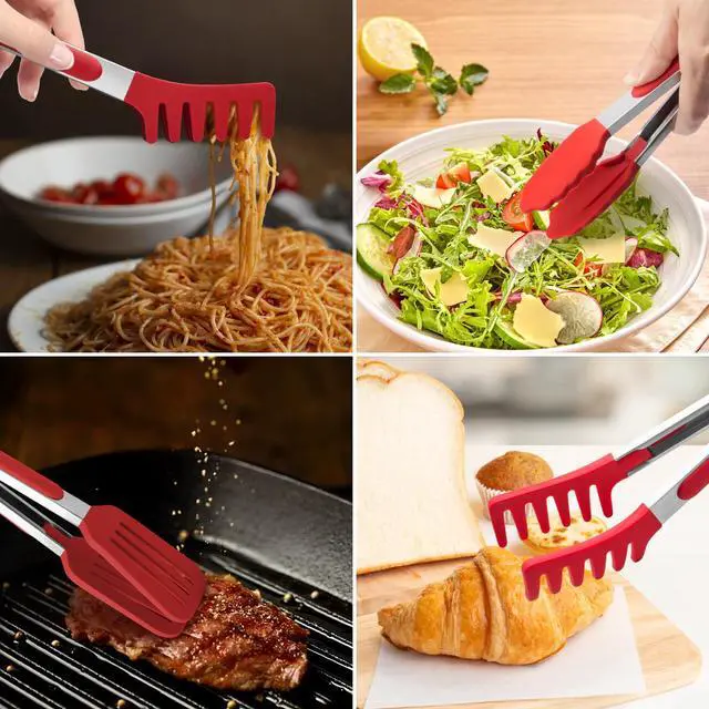 Alt view image 6 of 7 - 3-Pack Kitchen Tongs for Cooking with Silicone Tip,9 Inch,Red