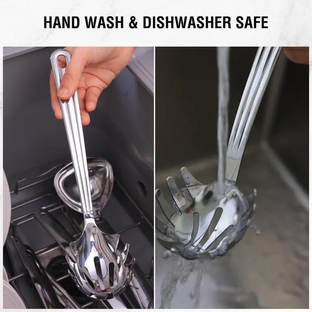 Alt view image 6 of 7 - New Upgraded 12 inch Stainless Steel Spaghetti Server Spoon with Teeth - Pasta Fork Pasta Server Noodle Spoon Heavy Duty Cooking Utensils Classic Dishwasher Safe 1Pc