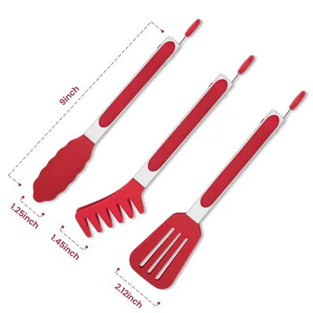 Alt view image 7 of 7 - 3-Pack Kitchen Tongs for Cooking with Silicone Tip,9 Inch,Red