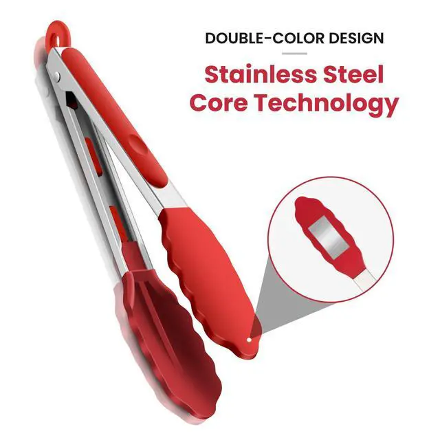 Alt view image 4 of 7 - 3-Pack Kitchen Tongs for Cooking with Silicone Tip,9 Inch,Red