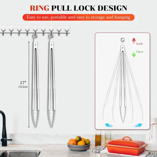 Alt view image 6 of 7 - 17" Extra Long Metal Tongs,Grilling Tongs,Stainless Steel Tongs for Cooking