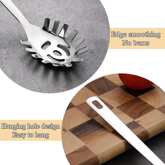 Alt view image 5 of 7 - Spaghetti Spoon, ReaNea Pasta Server, Stainless Steel Pasta Spoon with Teeth, One-Piece Metal Pasta Fork, Noddle Fork Kitchen Utensils, Heat Resistant, Dishwasher Safe, Easy to Clean