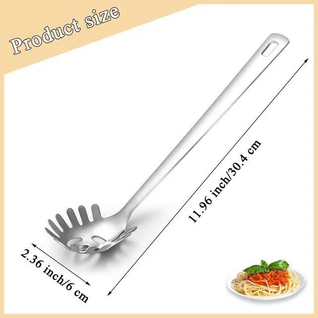 Alt view image 2 of 7 - Spaghetti Spoon, ReaNea Pasta Server, Stainless Steel Pasta Spoon with Teeth, One-Piece Metal Pasta Fork, Noddle Fork Kitchen Utensils, Heat Resistant, Dishwasher Safe, Easy to Clean