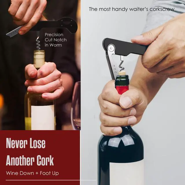 Alt view image 2 of 7 - Wine Opener, Wine Key for Servers, Waiters Corkscrew, Black, 5 1/4" | Houseables Travel Bottle Opener, Cork Screw, with Foil Cutter, Bartenders Tool, Professional, Restaurant, TSA Approved