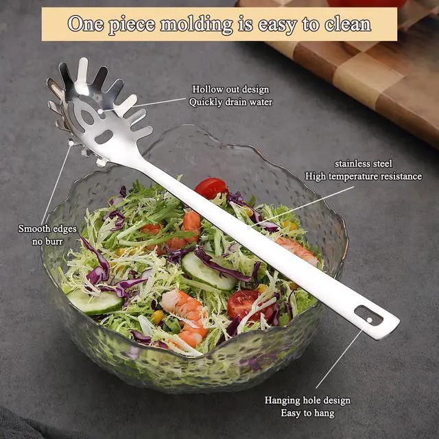 Alt view image 7 of 7 - Spaghetti Spoon, ReaNea Pasta Server, Stainless Steel Pasta Spoon with Teeth, One-Piece Metal Pasta Fork, Noddle Fork Kitchen Utensils, Heat Resistant, Dishwasher Safe, Easy to Clean