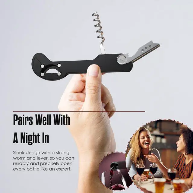Alt view image 6 of 7 - Wine Opener, Wine Key for Servers, Waiters Corkscrew, Black, 5 1/4" | Houseables Travel Bottle Opener, Cork Screw, with Foil Cutter, Bartenders Tool, Professional, Restaurant, TSA Approved