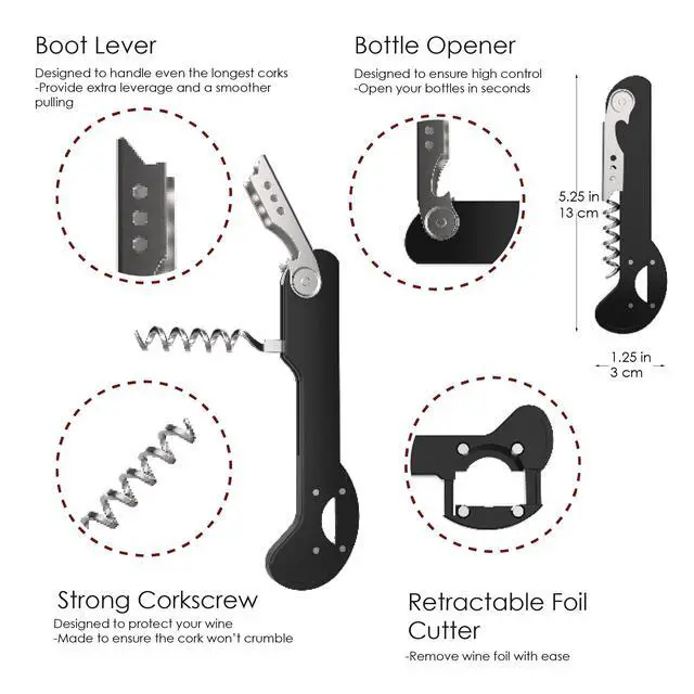 Alt view image 4 of 7 - Wine Opener, Wine Key for Servers, Waiters Corkscrew, Black, 5 1/4" | Houseables Travel Bottle Opener, Cork Screw, with Foil Cutter, Bartenders Tool, Professional, Restaurant, TSA Approved