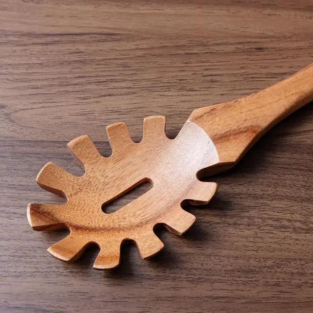 Alt view image 6 of 7 - Wooden Pasta Spoon with Teeth Spaghetti Fork Tongs 13'' Pasta Forks Serving Utensils Acacia Wood Spaghetti Server Spoons Ladle Pastas Spatula Kitchen Tool Spaghettis Scoop Strainer Noodle Spoon