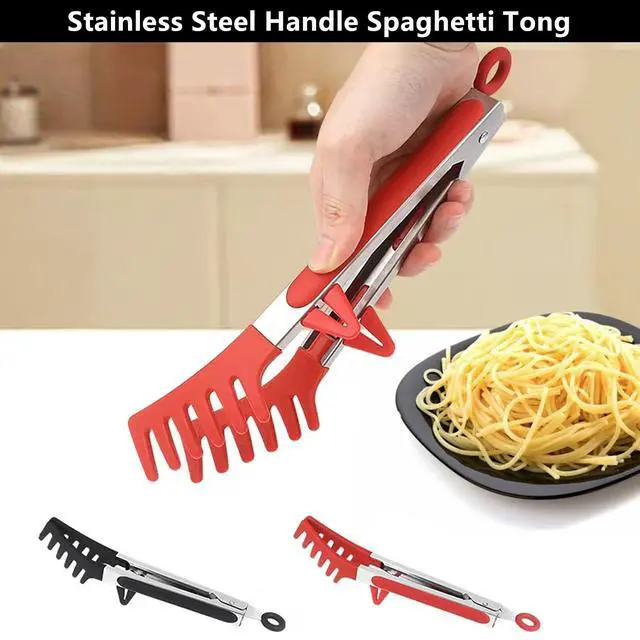 Alt view image 5 of 7 - Upgraded Silicone Spaghetti Spoon & Pasta Tong,Non-stick Sturdy Pasta Fork with Teeth,Stainless Steel Handle Spaghetti Tong, Food Clip for Spaghetti Noodles,Server Spoon for Cooking and Serving(Black)