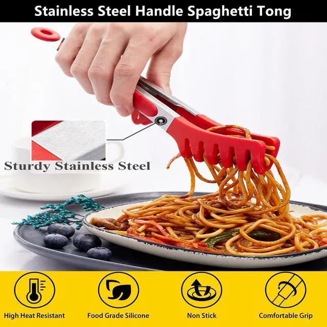 Alt view image 3 of 7 - Upgraded Silicone Spaghetti Spoon & Pasta Tong,Non-stick Sturdy Pasta Fork with Teeth,Stainless Steel Handle Spaghetti Tong, Food Clip for Spaghetti Noodles,Server Spoon for Cooking and Serving(Black)
