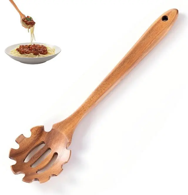 Main image of Pasta Spoon with Teeth Wooden Spoons for Cooking Acacia Wood Spaghetti Spoon Pasta Fork Noodle Scoop,Elaborately Polished Wooden Spaghetti Server with Teeth