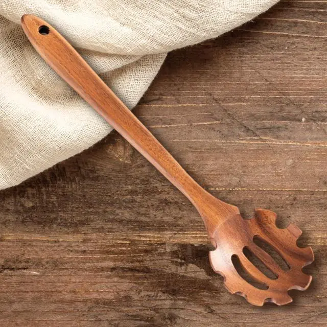 Alt view image 4 of 7 - Pasta Spoon with Teeth Wooden Spoons for Cooking Acacia Wood Spaghetti Spoon Pasta Fork Noodle Scoop,Elaborately Polished Wooden Spaghetti Server with Teeth