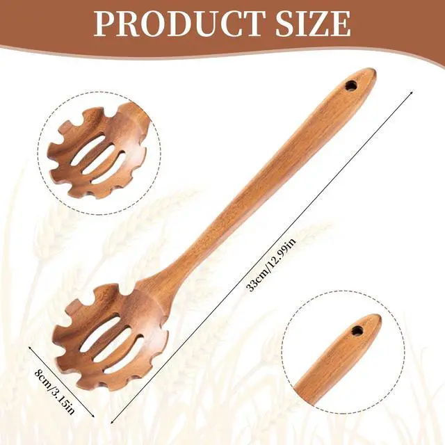Alt view image 2 of 7 - Pasta Spoon with Teeth Wooden Spoons for Cooking Acacia Wood Spaghetti Spoon Pasta Fork Noodle Scoop,Elaborately Polished Wooden Spaghetti Server with Teeth