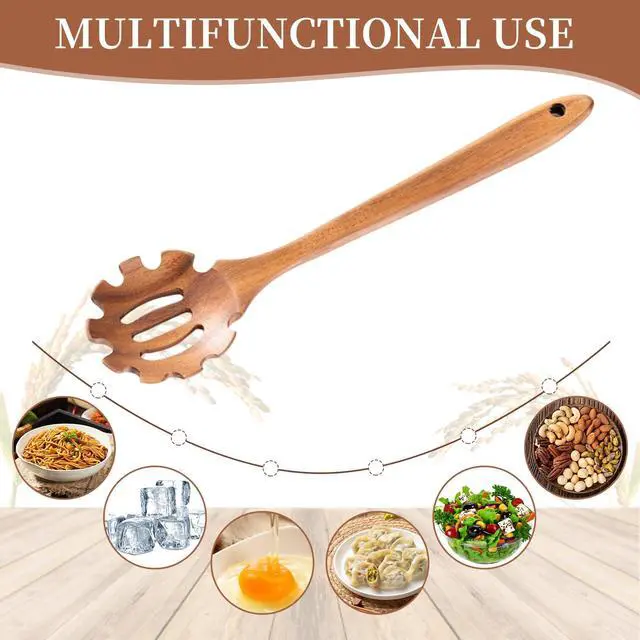 Alt view image 7 of 7 - Pasta Spoon with Teeth Wooden Spoons for Cooking Acacia Wood Spaghetti Spoon Pasta Fork Noodle Scoop,Elaborately Polished Wooden Spaghetti Server with Teeth